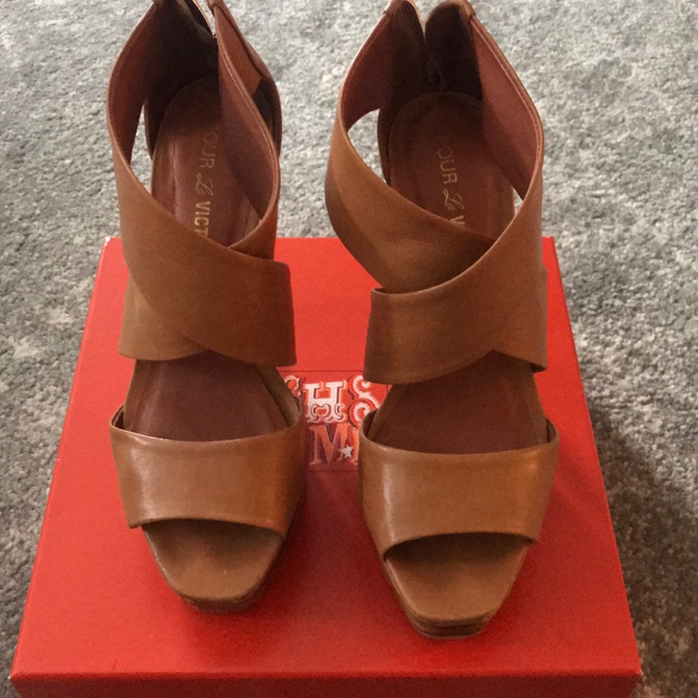 Brown wedge high heel sandal